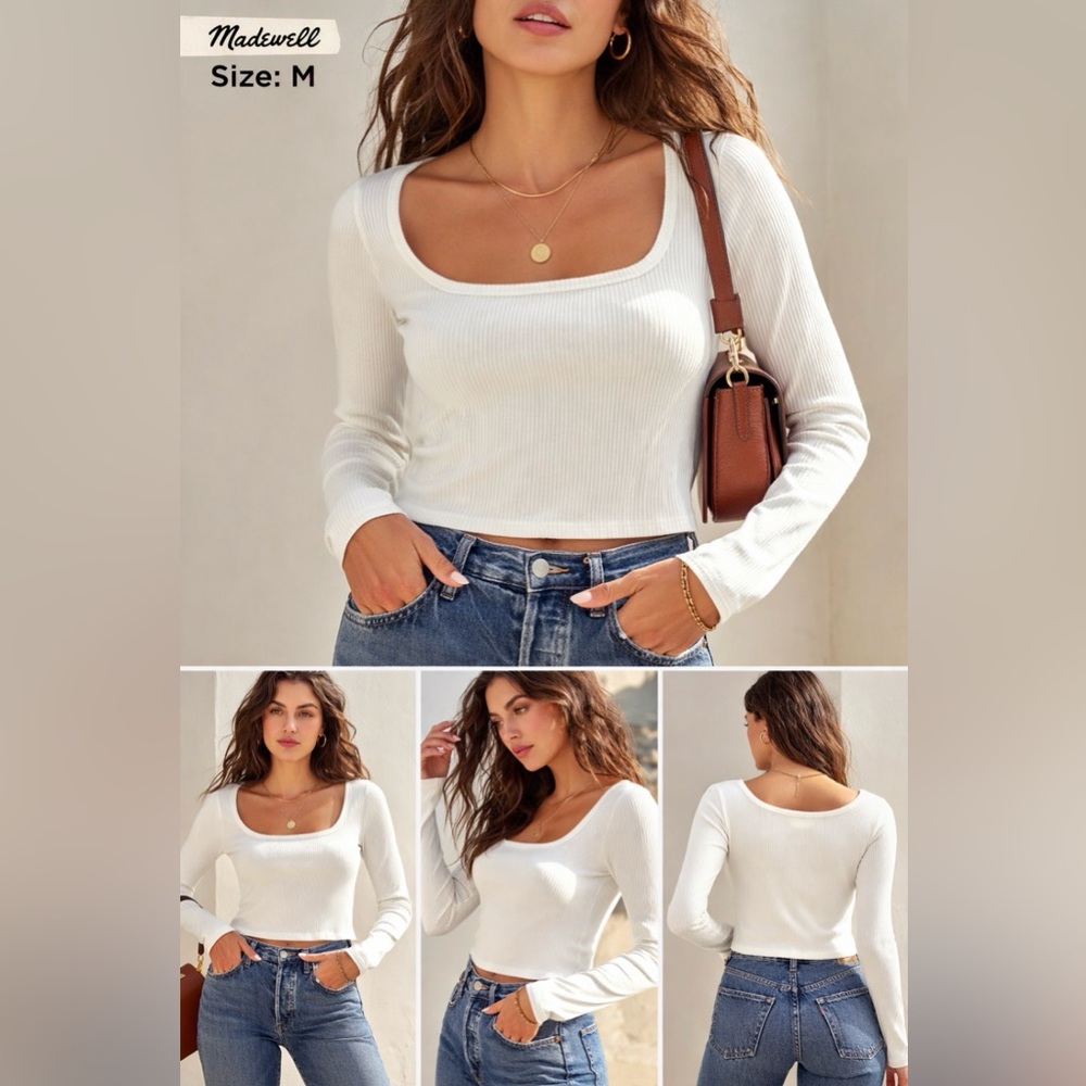 Madewell Cream Long Sleeve Fitted Bodysuit